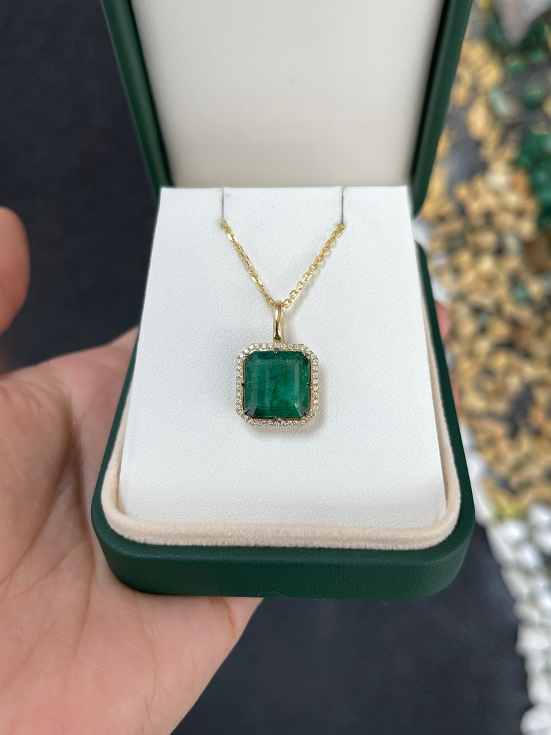 Large Emerald Necklace with 8 Prong Setting