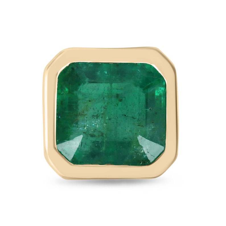 4.40ct Asscher cut emerald solitaire pendant set in 14K yellow gold bezel setting