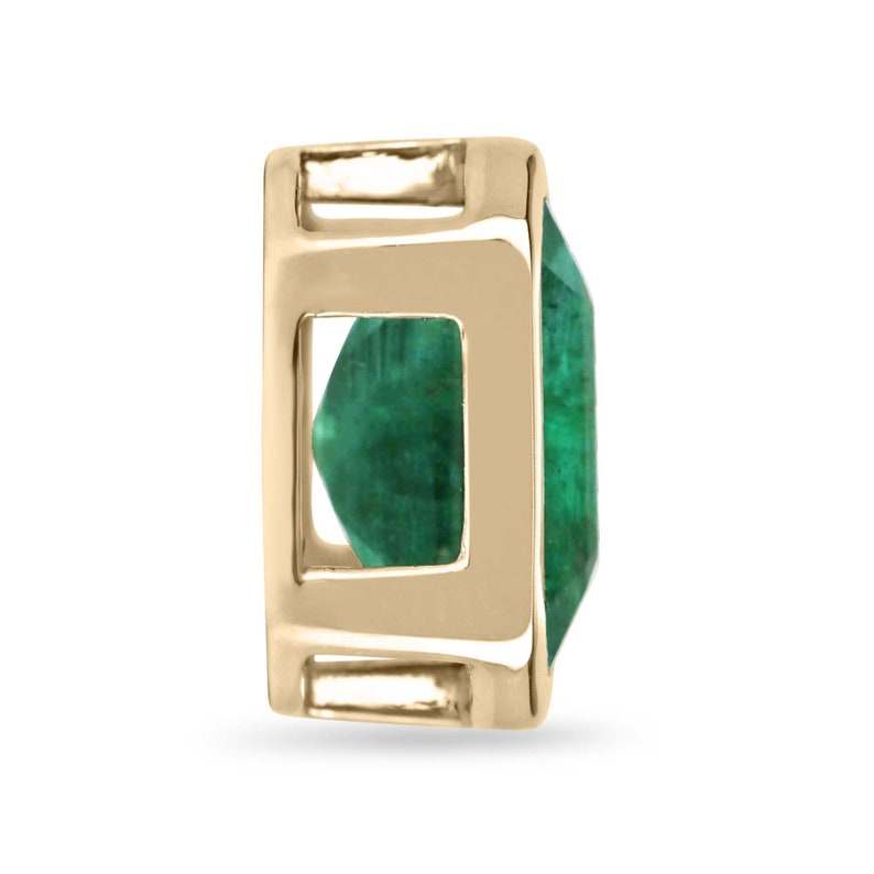 4.40ct 14K Gold Natural Asscher Cut Medium Dark Green Necklace
