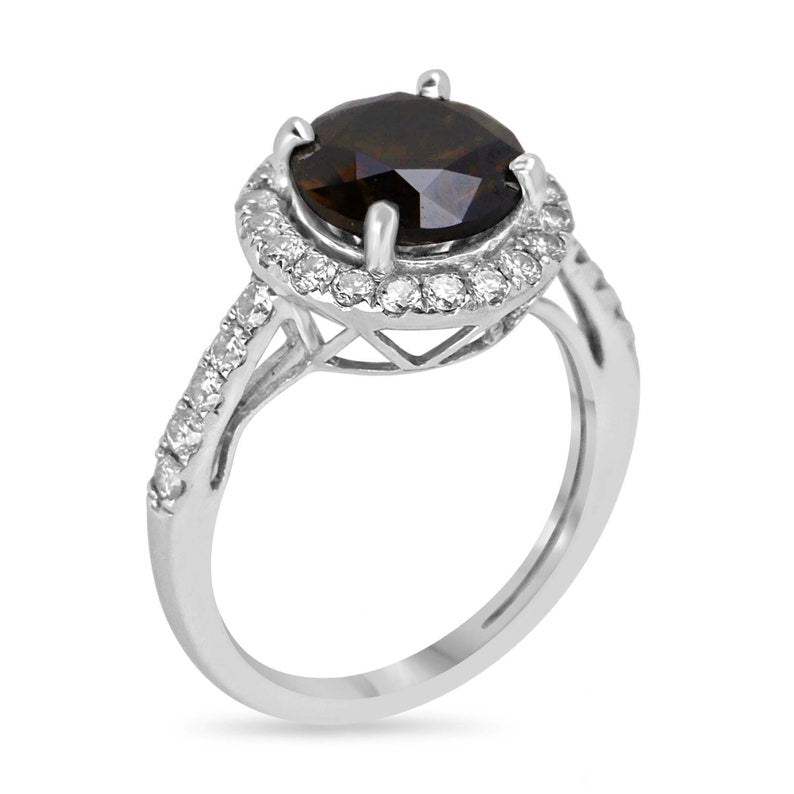 2.47tcw 14K AIG Certified Natural Fancy Dark Brown Halo Engagement Ring