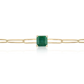 14K Natural Dark Green Emerald Bracelet with 1.80ct Asscher Cut Solitaire