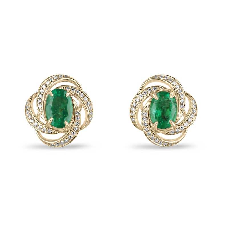 Classy Styled Oval Emerald & Diamond Chip Accent 14k Yellow factory Gold Earrings