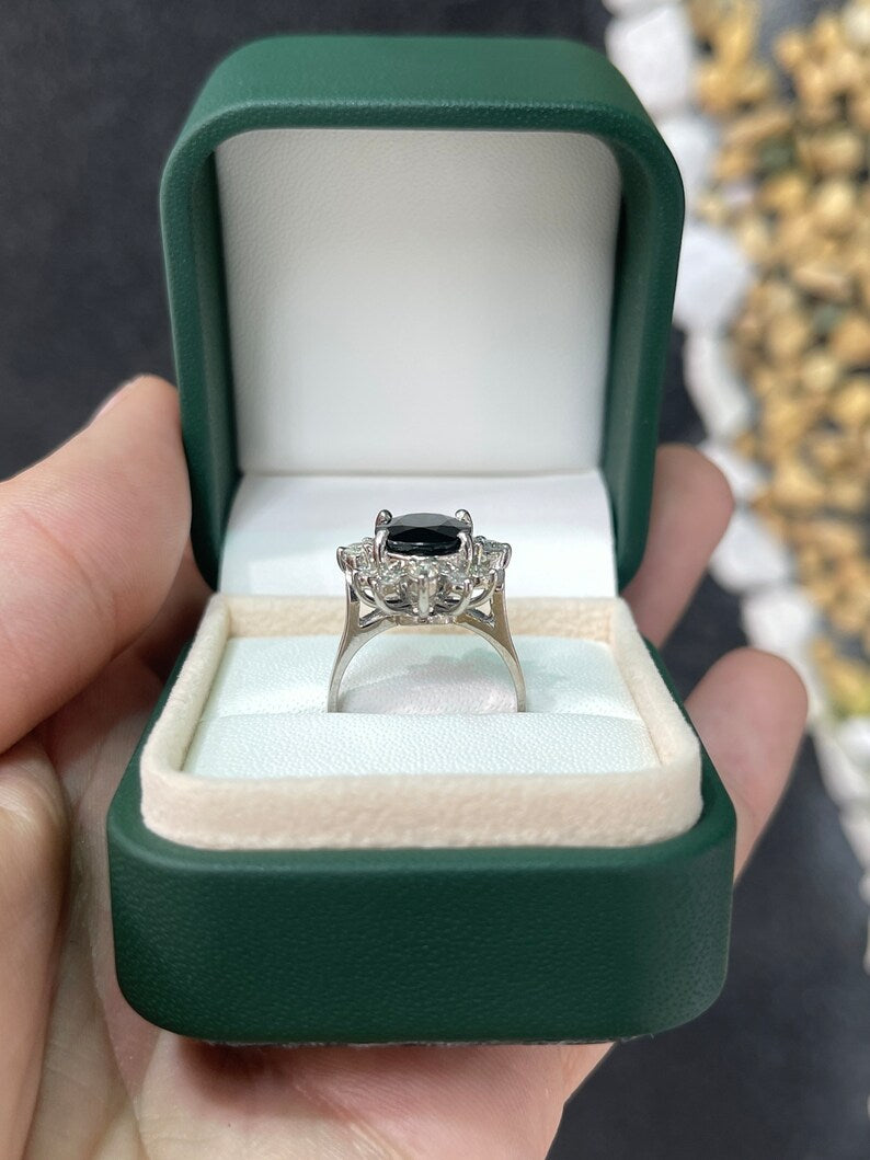 Elegant 18K White Gold Sapphire and Diamond Halo Ring, 4.11tcw
