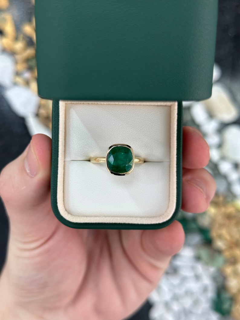 Captivating Bezel-Set 8 Window Emerald Engagement Ring - 4.05ct Cushion Cut