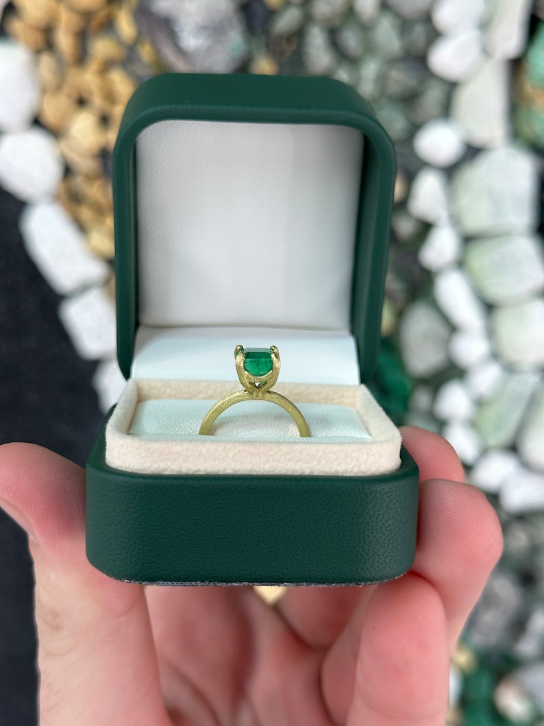 2.10ct 18K Medium Green Asscher Cut Emerald Solitaire 4 Prong Gold Statement Engagement Ring - JR Colombian Emeralds