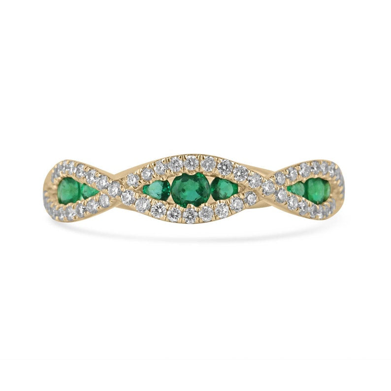 Brilliant Round Cut Diamond and Emerald Stacking Band in 14K Gold - 0.65tcw Jewelry