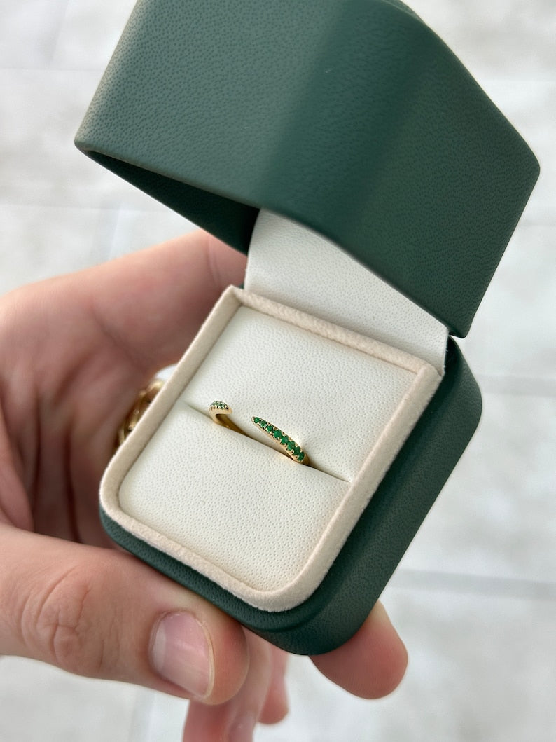 0.40tcw 18K 585 Gold Natural Custom Round Emerald French Set Ultra Stackable Wedding Band Ring