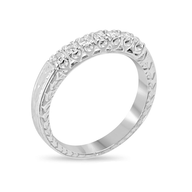 G-H Diamond Wedding Band - 14K White Gold 7 Stone Ring with 0.18tcw Sparkling Round Cut Diamonds