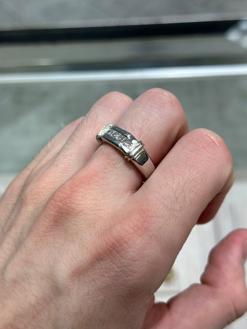 0.50tcw Platinum 950 Natural Princess Cut G Color Diamond Band Anniversary Engagement Ring
