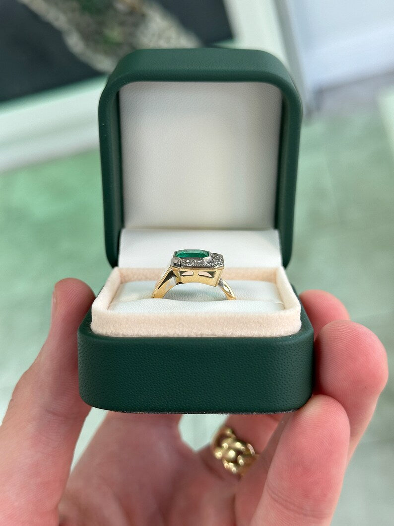 14K Gold Ring with 2.14tcw Asscher Cut Colombian Emerald and Sparkling Diamond Accents