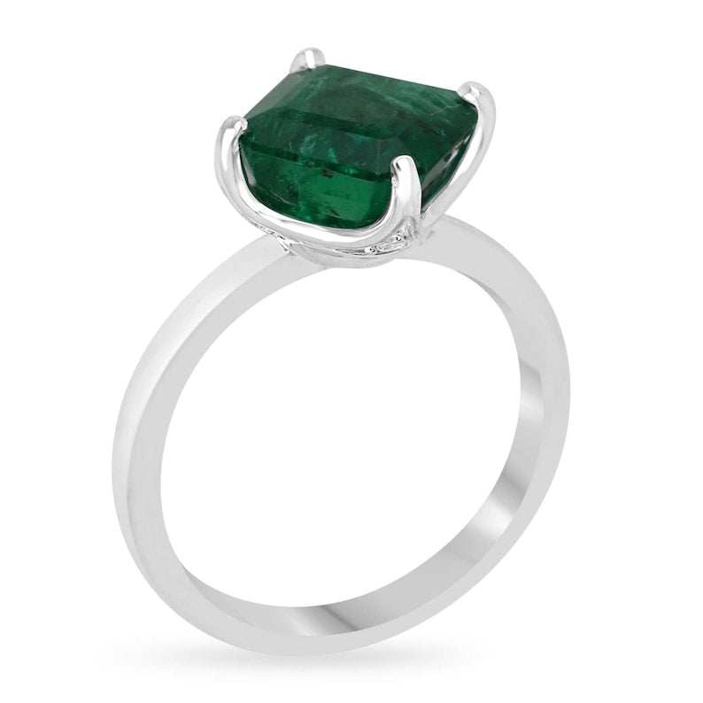 Elegant 14K White Gold Ring with 3.65tcw Asscher Cut Emerald and Diamond Highlights