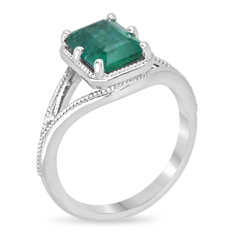 2.22ct Natural Bluish Green Emerald Cut Ring Set in Luxurious Platinum