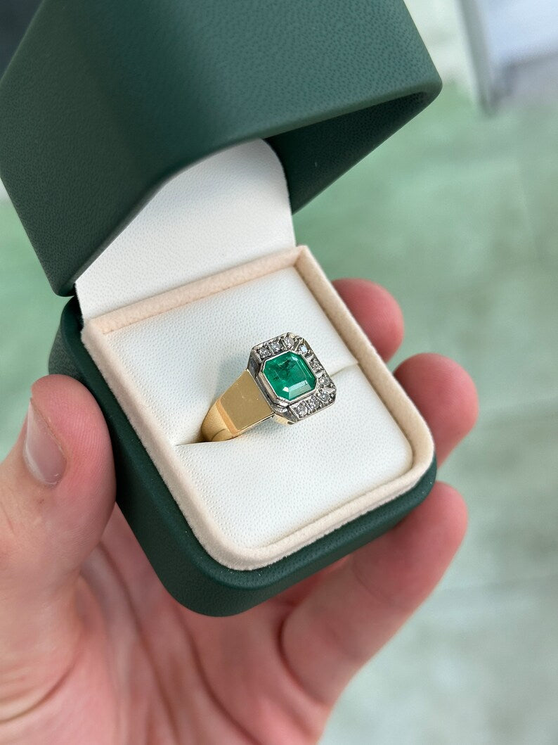 2.14tcw 14K Asscher Cut Colombian Emerald & Diamond Accent Modern Ring - JR Colombian Emeralds