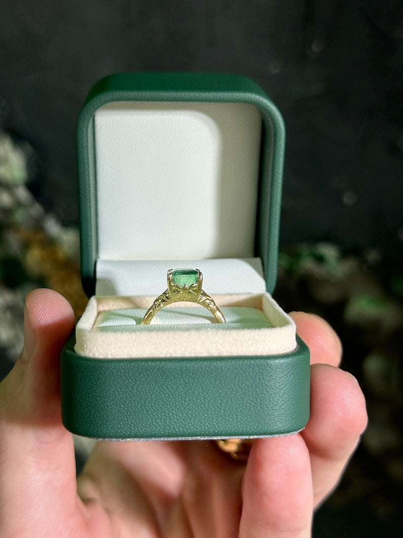 2.37ct Emerald Sculpture Floral Four Prong Solitaire Ring 14K Gold - JR Colombian Emeralds
