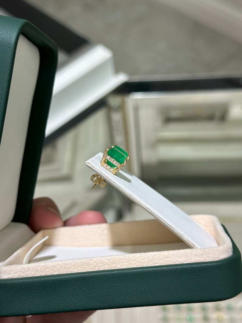 9.28tcw 18K Colombian Emerald & Diamond Stud Earrings, Asscher Cut, Prong Set 750 - JR Colombian Emeralds
