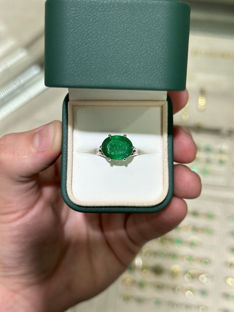 Elegant 6.20ct Oval Emerald Ring in 14K White Gold with East-West Setting