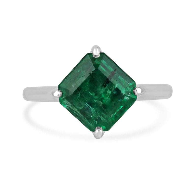 3.65tcw Asscher Cut Emerald & Diamond Accent Ring in 14K White Gold