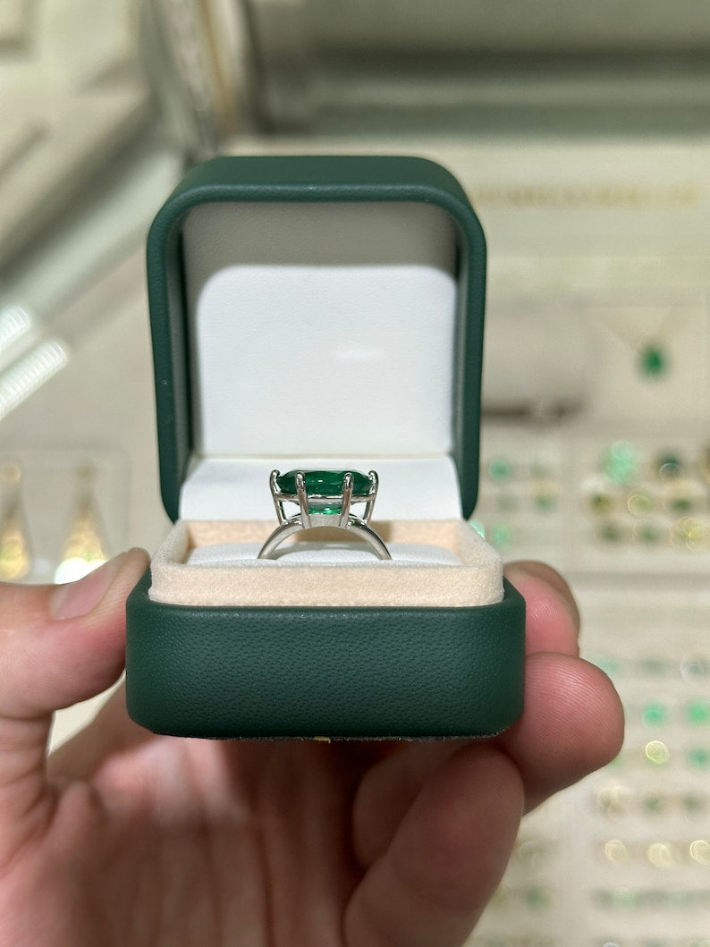 6.20ct 14K Natural Oval Cut Large Emerald Ring in White Gold East-West Setting - JR Colombian Emeralds