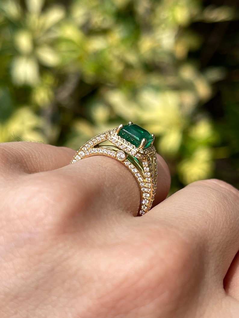 2.55tcw 18K Asscher Cut AAA Quality Emerald & Diamond Halo Engagement Ring - JR Colombian Emeralds