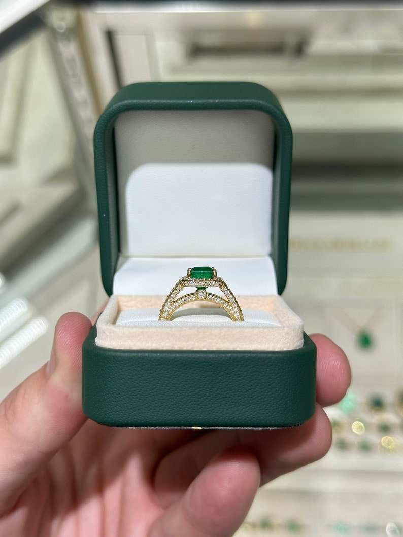 2.55tcw 18K Asscher Cut AAA Quality Emerald & Diamond Halo Engagement Ring - JR Colombian Emeralds