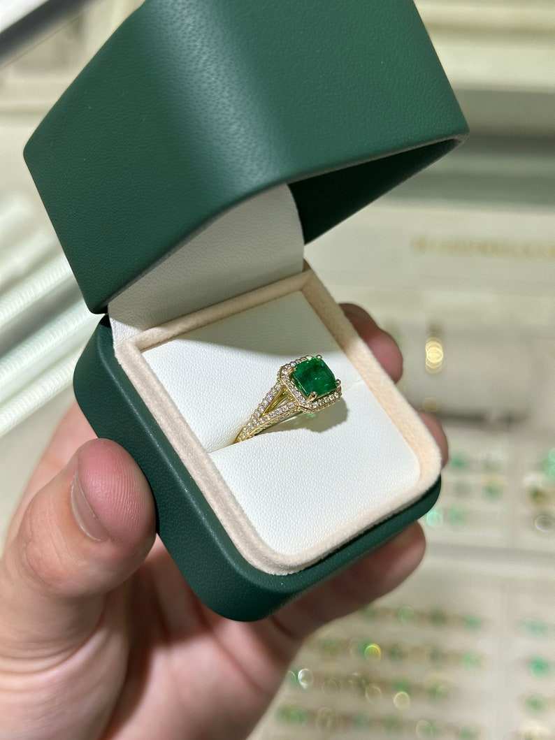 2.55tcw 18K Asscher Cut AAA Quality Emerald & Diamond Halo Engagement Ring - JR Colombian Emeralds