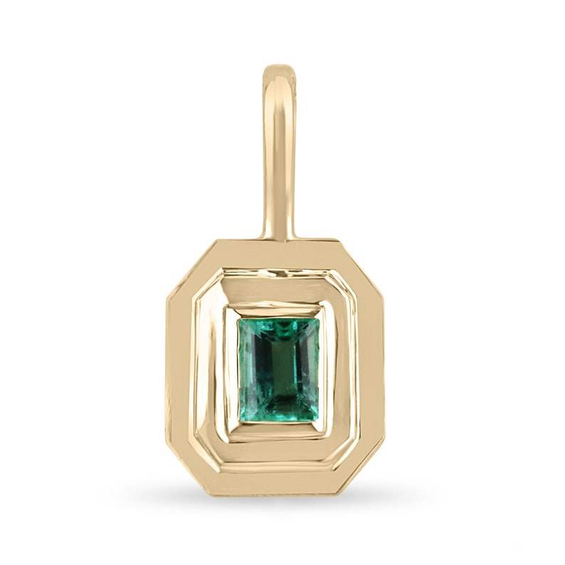 0.70ct 14K gold emerald cut natural emerald solitaire slider pendant necklace