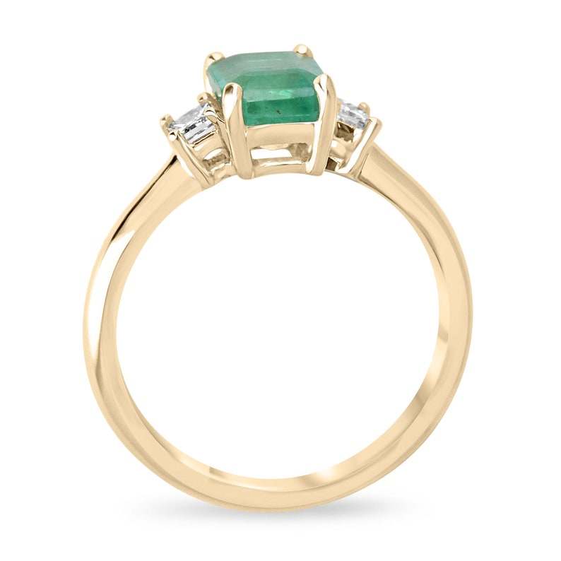 Elegant 14K Gold Three Stone Ring with 1.08tcw Emerald Cut and Diamonds