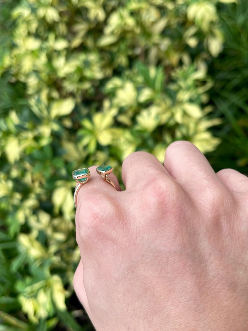 3.23tcw Two Stone Emerald Pear Cut Toi Et Moi Bezel Set Ring 14K - JR Colombian Emeralds