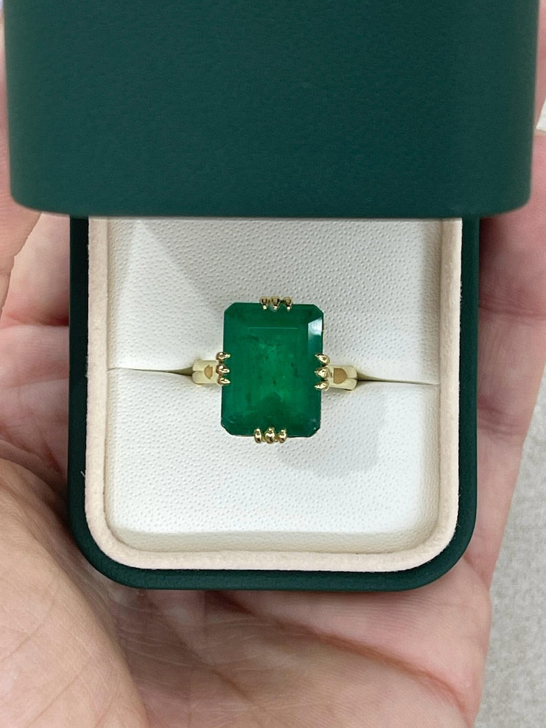 9.95ct 18K Vintage 1890s Emerald Solitaire Statement Handmade Ring - JR Colombian Emeralds