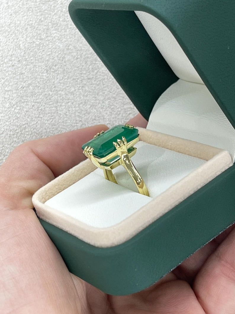9.95ct 18K Vintage 1890s Emerald Solitaire Statement Handmade Ring - JR Colombian Emeralds