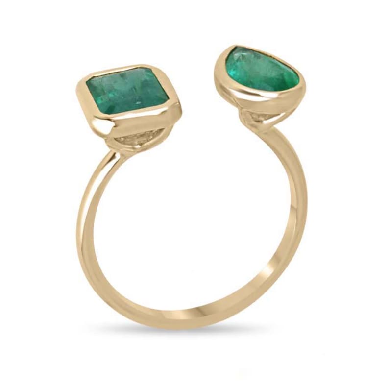 Elegant 14K Bezel Set Two-Stone Emerald Ring - 3.23tcw Pear Cut Style