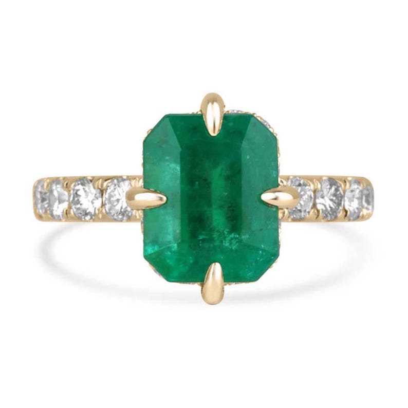 18K Colombian Emerald Engagement Ring with 4.43ct Gem and Secret Diamond Halo