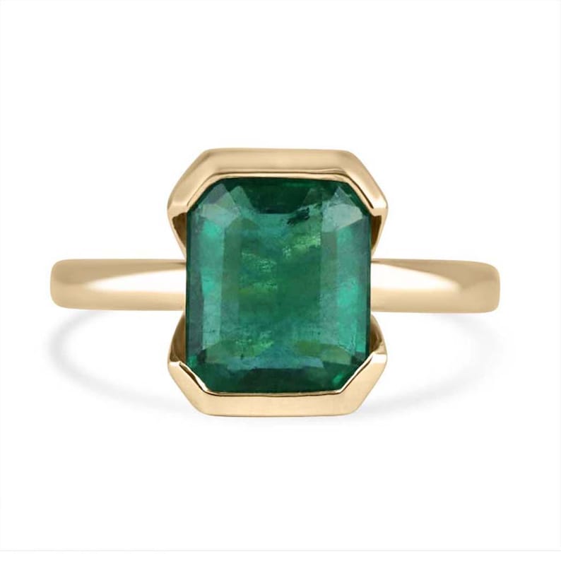 3.50ct 14K Green Emerald Engagement Ring with Open Back Design