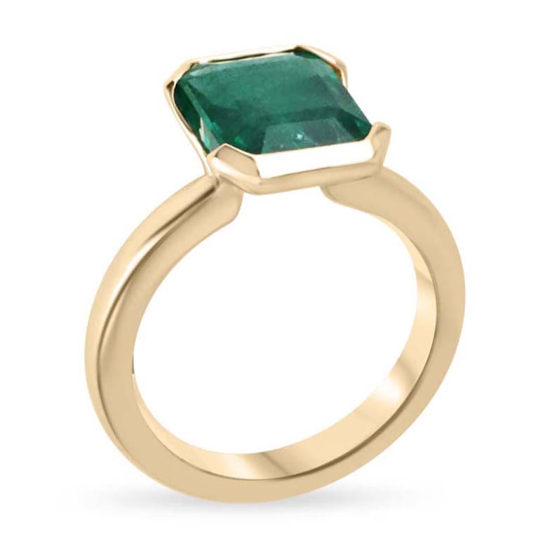 14K Gold 3.50ct Emerald Solitaire Engagement Ring with Open Back Setting