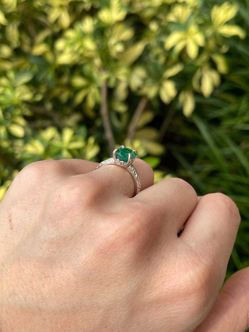 3.11ct 14K Dark Green Oval Emerald Solitaire Ring in White Gold - JR Colombian Emeralds