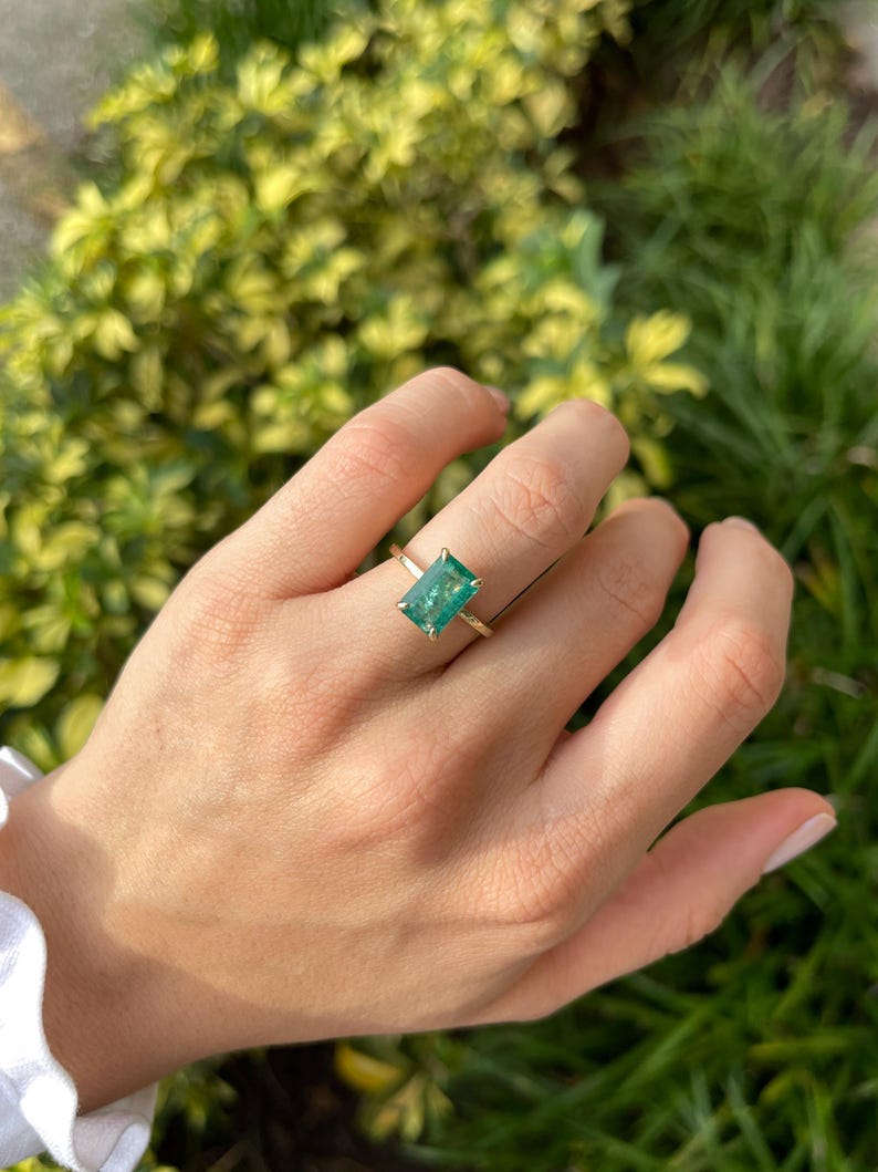 3.75tcw 14K Emerald & Diamond Convertible Three Stone Engagement Ring - JR Colombian Emeralds