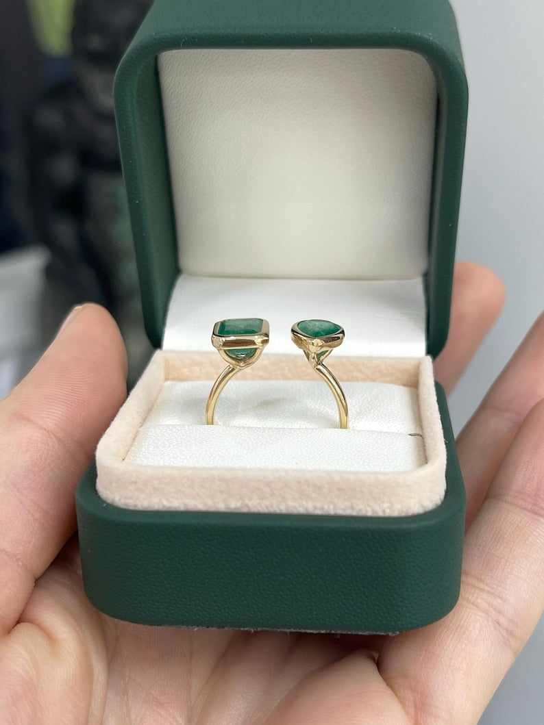 3.23tcw Two Stone Emerald Pear Cut Toi Et Moi Bezel Set Ring 14K - JR Colombian Emeralds