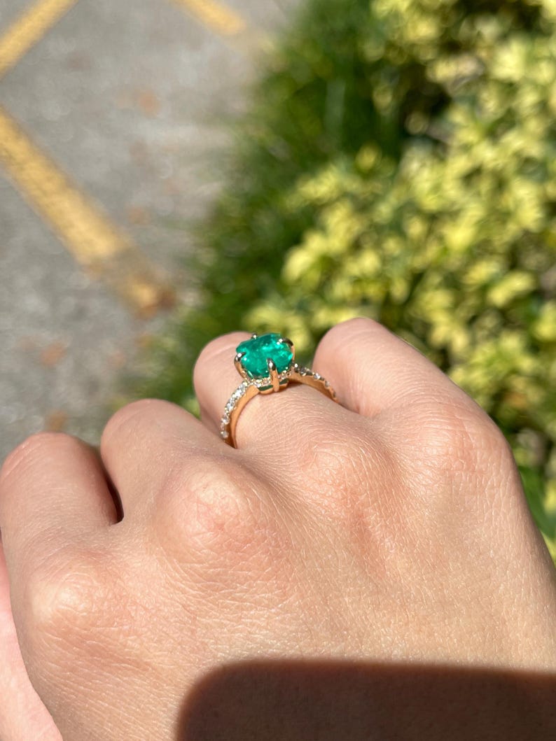 4.43TCW 18K AAA Emerald Cut Colombian Emerald Engagement Ring with Hidden Diamond Halo