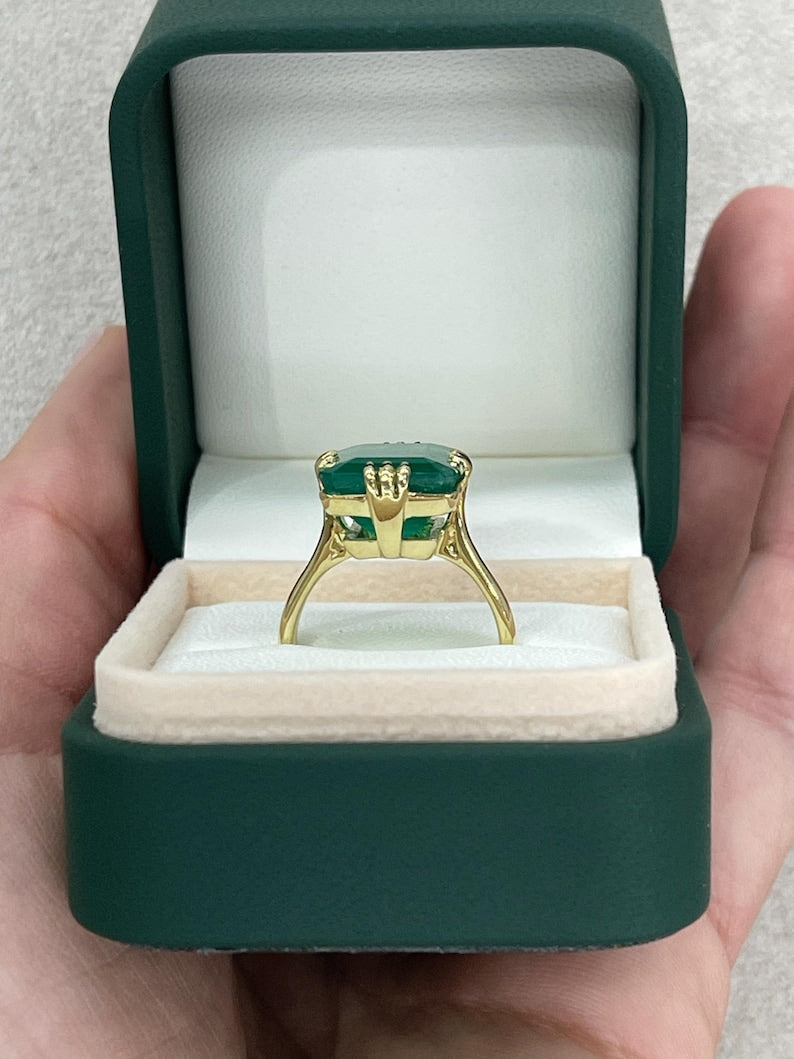 9.95ct 18K Vintage 1890s Emerald Solitaire Statement Handmade Ring - JR Colombian Emeralds
