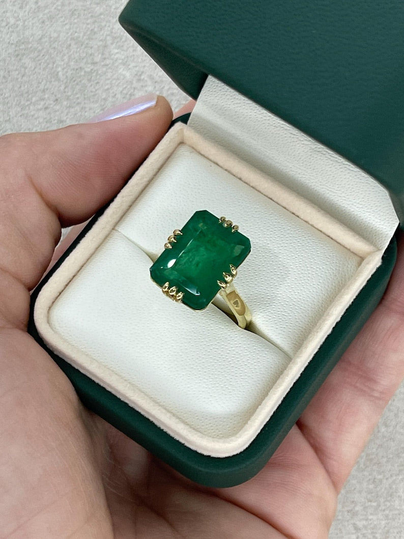 9.95ct 18K Vintage 1890s Emerald Solitaire Statement Handmade Ring - JR Colombian Emeralds
