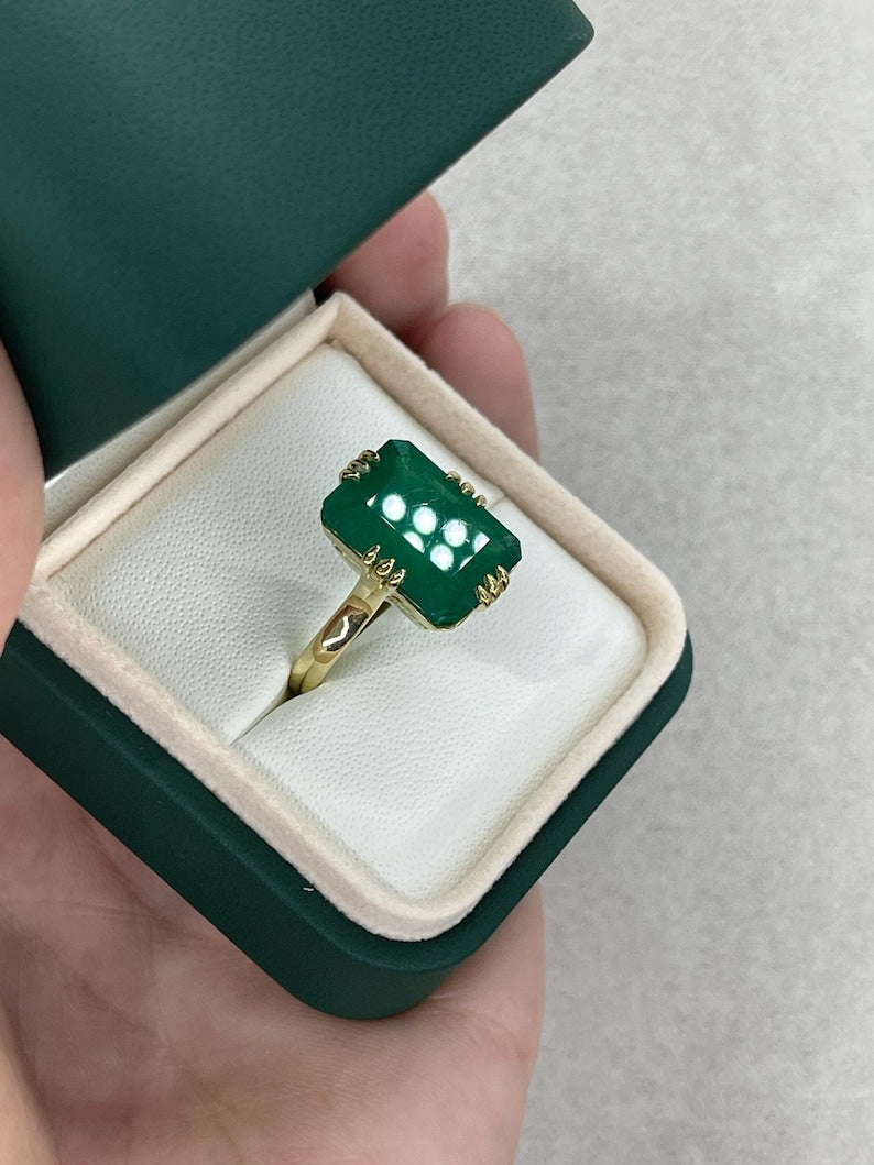 9.95ct 18K Vintage 1890s Emerald Solitaire Statement Handmade Ring - JR Colombian Emeralds