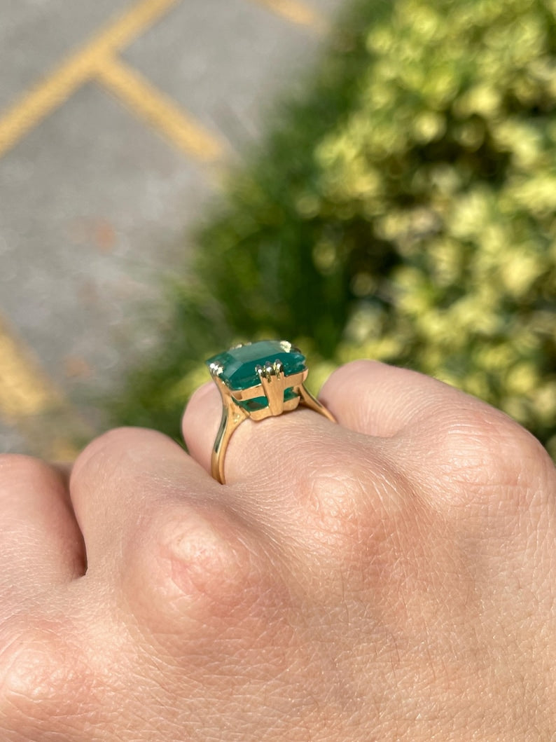 9.95ct 18K Vintage 1890s Emerald Solitaire Statement Handmade Ring - JR Colombian Emeralds