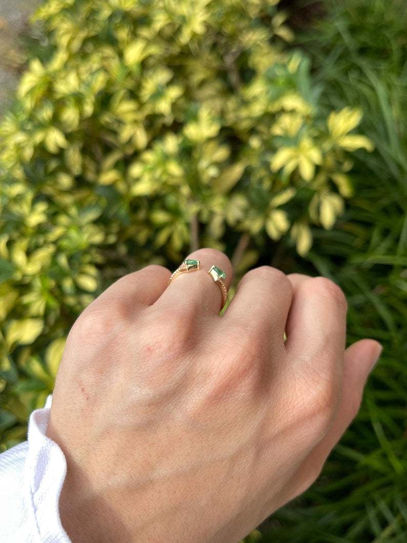 0.47tcw 14K Pear Cut Green & Diamond Stacking Ring - JR Colombian Emeralds
