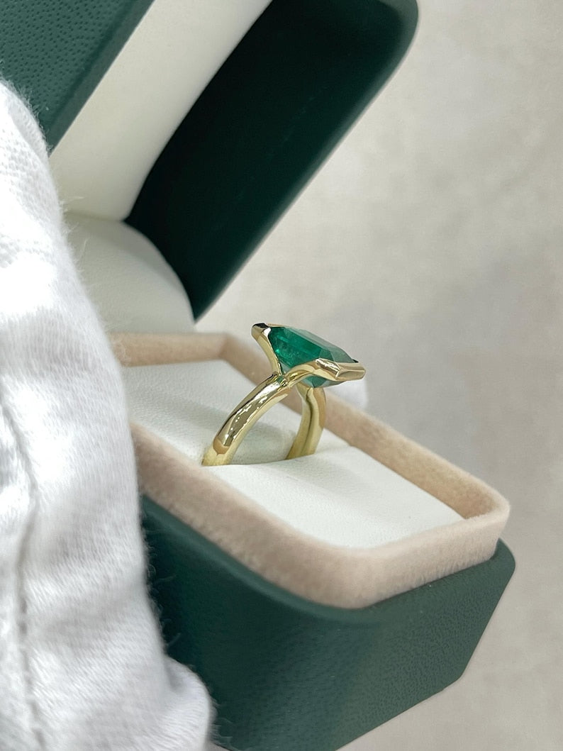 3.50ct Vivid Green Emerald Solitaire Engagement Open Back Basket Ring 14K - JR Colombian Emeralds