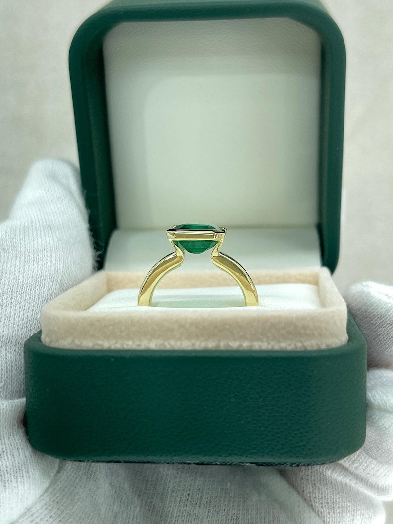 3.50ct Vivid Green Emerald Solitaire Engagement Open Back Basket Ring 14K - JR Colombian Emeralds