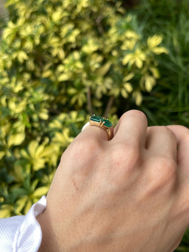 3.33tcw 14K Emerald Pear Cut Two-Stone Toi et Moi Ring - Emerald Stacking - JR Colombian Emeralds