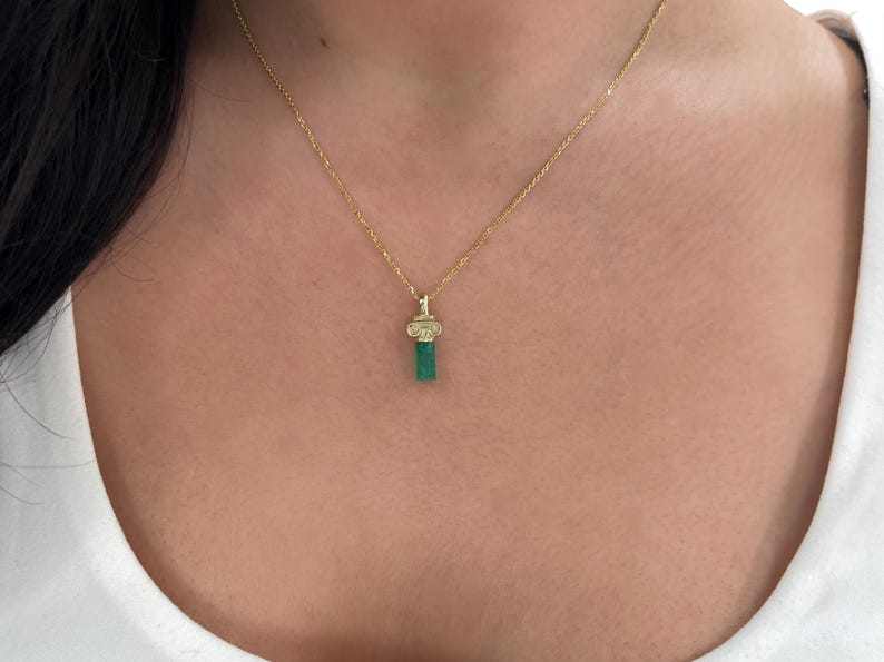 1.06 Carat 14K Vivid Green Colombian Rough Emerald Crystal Pendant - JR Colombian Emeralds
