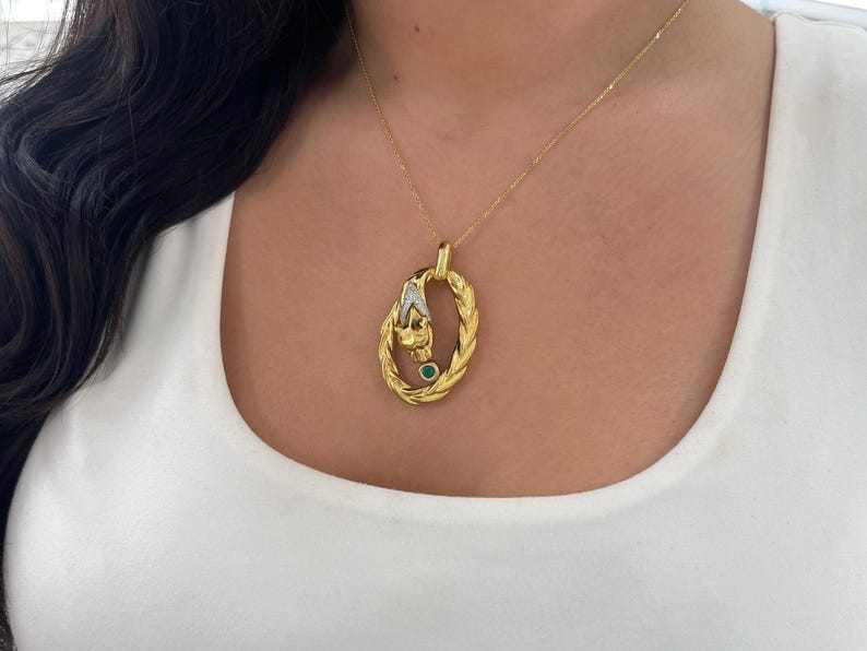 7.1 Grams 18K Yellow Gold Jaguar Emerald Pendant Necklace - JR Colombian Emeralds