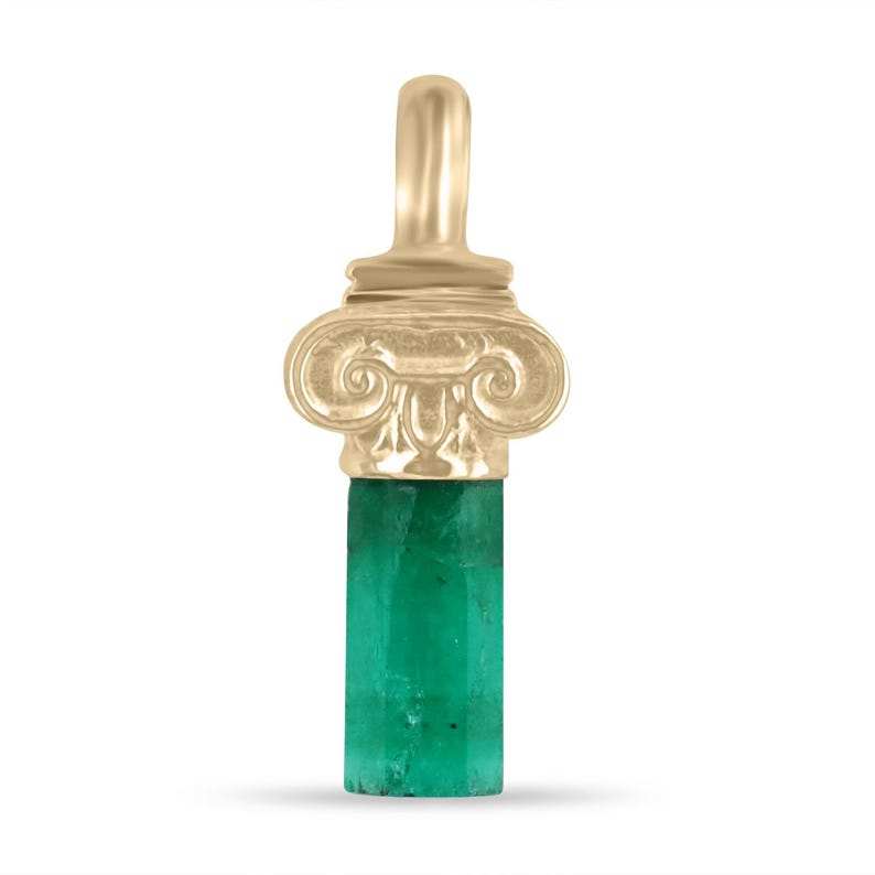 1.06 carat 14K yellow gold pendant with vivid green Colombian rough emerald crystal