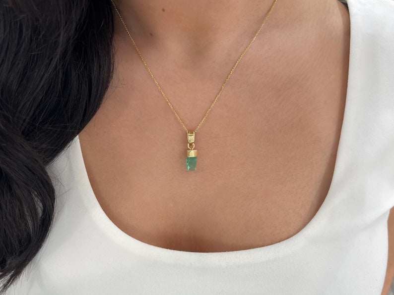 3.11ct 18K Yellow Gold Colombian Green Rough Emerald Terminated Pendant - JR Colombian Emeralds